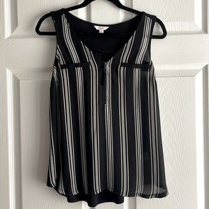 Candie’s Black Tank Top with White Stripes and Zipper - Medium